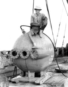 Department of Tropical Research Beebe atop Bathysphere Circa 34